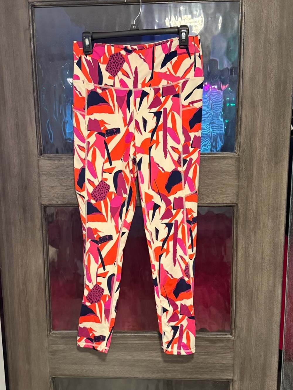 Vibrant Abstract Print Leggings - Pink, Orange & Navy